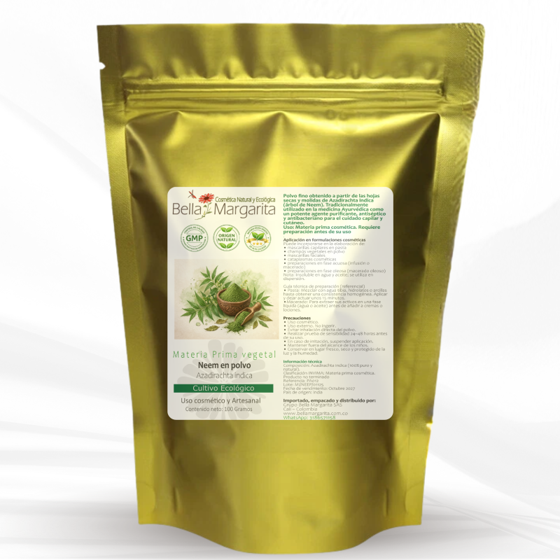 Polvo de Neem Ayurvédico Orgánico para acné y caspa - Bella Margarita