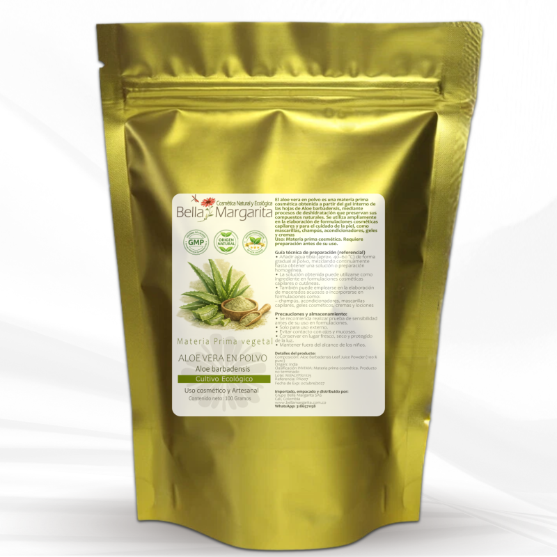 “Aloe vera en polvo 100% puro para piel y cabello”